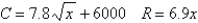 Find the sales necessary to break even (R - C = 0)  for the cost C of producing x units and the revenue R obtained by selling x units. (Round to the nearest whole unit.)    A)  904 units B)  837 units C)  837 units or 904 units D)  no real solution E)  882 units