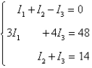 The currents in an electrical network are given by the solutions of the system   where I<sub>1</sub>, I<sub>2</sub>, and I<sub>3</sub> are measured in amperes. Solve the system of equations using matrices. A)  I<sub>1</sub> = 4, I<sub>2</sub> = 5, I<sub>3</sub> = 9 B)  I<sub>1</sub> = 2, I<sub>2</sub> = 3, I<sub>3</sub> = 6 C)  I<sub>1</sub> = 2, I<sub>2</sub> = 3, I<sub>3</sub> = 5 D)  I<sub>1</sub> = 4, I<sub>2</sub> = 9, I<sub>3</sub> = 5 E)  no solution