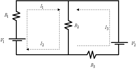 Applying Kirchhoff's Laws to the electrical network in the figure, the currents I<sub>1</sub>, I<sub>2</sub>, and I<sub>3</sub> are the solution of the system   Find the currents.     A)        B)        C)        D)        E)       