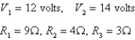 Applying Kirchhoff's Laws to the electrical network in the figure, the currents I<sub>1</sub>, I<sub>2</sub>, and I<sub>3</sub> are the solution of the system   Find the currents.     A)        B)        C)        D)        E)       