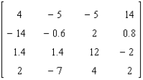 Find the determinant of the matrix.   A) 15,232.88 B) 3,046.58 C) 22,849.32 D) 7,616.44 E) 30,465.76