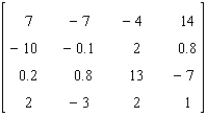 Find the determinant of the matrix.   A) 1,616.95 B) 4,850.85 C) 3,233.9 D) 6,467.8 E) 461.99