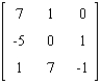 Find the determinant of the matrix after introducing zeros.   A) 0 B) - 53 C) 51 D) - 52 E) - 54