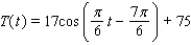 The average monthly high temperature T (in   )  in Augusta, Georgia, can be approximated using the function   where t is in months and t = 1 corresponds to January. Calculate the average high temperature in July. A)    B)    C)    D)    E)   