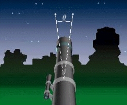 Two stars that are very close may appear to be one. The ability of a telescope to separate their images is called its resolution. The smaller the resolution, the better a telescope's ability to separate images in the sky. In a refracting telescope, resolution   ( see the figure )  can be improved by using a lens with a larger diameter D. The relationship between   in degrees and D in meters is given by   , where   is the wavelength of light in meters. The largest refracting telescope in the world is at the University of Chicago. At a wavelength of   meter, its resolution is   . Approximate the diameter of the lens to the nearest hundredth of a meter.   A) 0.02 meters B) 1.17 meters C) 0.97 meters D) 0.77 meters E) 1.02 meters