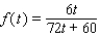 Salt water of concentration 0.1 pound of salt per gallon flows into a large tank that initially contains 72 gallons of pure water. If the flow rate of salt water into the tank is 6 gal/min, find a formula for the salt concentration   (in lb/gal)  after t minutes. A)    B)    C)    D)    E)   