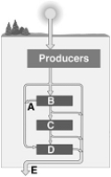   The following questions refer to the figure above. -The figure illustrates A)  a pyramid of energy. B)  a pyramid of biomass. C)  a grazing food web. D)  a detrital food web. E)  the recycling of energy in an ecosystem.