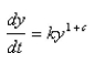 Let c be a positive number.A differential equation of the form   where   is a positive constant, is called   because the exponent in the expression   is larger than the exponent 1for natural growth.An especially prolific breed of rabbits has the growth term   If   such rabbits breed initially and the warren has   rabbits after months, then when is doomsday?  