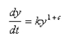 Let c be a positive number.A differential equation of the form   where   is a positive constant is called a   because the exponent in the expression   is larger than the exponent 1 for natural growth.An especially prolific breed of rabbits has the growth term   such rabbits breed initially and the warren has   rabbits after months, then when is doomsday?