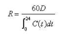 Eight milligrams of a dye are injected into a vein leading the an individual's heart.The concentration of dye in the aorta (in milligrams per liter) measured at 2-sec intervals is shown in the accompanying table.Use Simpson's Rule with   and the formula   to estimate the person's cardiac output, where   is the quantity of dye injected in milligrams,   is the concentration of the dye in the aorta, and   is measured in liters per minute.Round to one decimal place.  