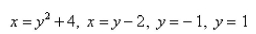 Select the correct Answer for each question. -Sketch the region bounded by the graphs of the given equations and find the area of their region.   A)    B)    C)    D)   
