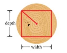 A rectangular beam will be cut from a cylindrical log of radius   inches.Suppose that the strength of a rectangular beam is proportional to the product of its width and the square of its depth.Find the dimensions of the strongest beam that can be cut from the cylindrical log.   A)    B)    C)    D)    E)   