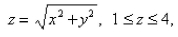 Find the moment of inertia about the z-axis of a thin funnel in the shape of a cone   if its density function is  