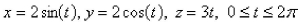 Select the correct Answer for each question. -Find the exact mass of a thin wire in the shape of the helix   if the density is 5. A)    B)    C)    D)    E)   
