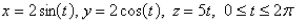 Find the exact mass of a thin wire in the shape of the helix   if the density is 5.Select the correct Answer A)    B)    C)    D)    E)   