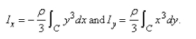 A plane lamina with constant density   occupies a region in the xy-plane bounded by a simple closed path C.Its moments of inertia about the axes are   Find the moments of inertia about the axes, if C is a rectangle with vertices (0, 0), (4, 0), (4, 5) and  
