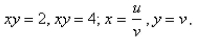 Use the given transformation to evaluate the integral.   where R is the region in the first quadrant bounded by the lines   and the hyperbolas  