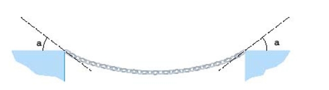 The tension T at each end of the chain has magnitude   and makes an angle   with the horizontal.What is the weight of the chain? Round the result to the nearest hundredth.  