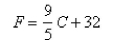 The relationship between the Fahrenheit and Celsius temperature scales is given by the linear function.   Complete the table and find the slope.  