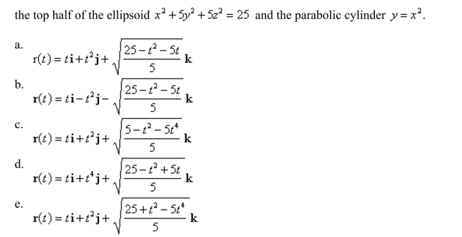 Find a vector function that represents the curve of intersection of the two surfaces: