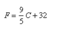 The relationship between the Fahrenheit and Celsius temperature scales is given by the linear function. What is the F-intercept and what does it represent?
