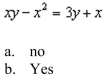 Determine whether y is a function of x.