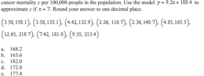 ordered pair gives the exposure index x of a carcinogenic substance and the