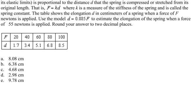 Hooke's Law states that the force F required to compress or stretch a spring (within