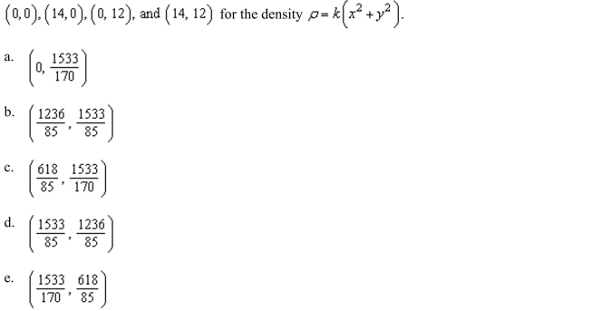the center of mass of the rectangular lamina with vertices