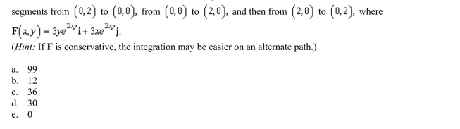 the value of the line integral