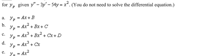 Using the method of undetermined coefficients, determine the most suitable choice