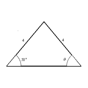  Solve the triangle for the indicated angle.   A) angle  \theta :  40  ^\circ  B) angle  \theta :  90  ^\circ  C) angle  \theta :  140  ^\circ  D) angle  \theta :  50  ^\circ  E) angle  \theta :  130  ^\circ