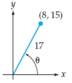  Find the cosine of  \theta  .   A)   \frac { 8 } { 17 }  B)   \frac { 8 } { 15 }  C)   \frac { 15 } { 17 }  D)   \frac { 17 } { 8 }  E)   \frac { 17 } { 15 }