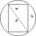  A wooden beam has a rectangular cross section of height h and width w (see figure) . The strength S of the beam is directly proportional to the width and the square of the height. What are the dimensions of the strongest beam that can be cut from a round log of diameter d = 23 inches? Round your answers to two decimal places. [Hint:  S = k w h  ^ { 2 },  where  k > 0  is the proportionality constant.]   A) w = 13.28 inches and h = 18.78 inches B) w = 7.67 inches and h = 21.68 inches C) w = 19.92 inches and h = 11.50 inches D) w = 16.26 inches and h = 16.27 inches E) w = 18.78 inches and h = 13.28 inches 
