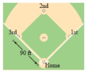 A baseball diamond has the shape of a square with sides 90 feet long (see figure) . A player running from second base to third base at a speed of 26 feet per second is 80 feet from third base. At what rate is the player's distance s from home plate changing? Round your answer to one decimal place.   A) -50.4 feet/second B) -0.2 feet/second C) -0.7 feet/second D) -17.3 feet/second E) -1.9 feet/second