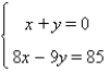 Solve the system of equations by graphing.   A) (6, 1)  B) (-5, 5)  C) (-4, 6)  D) (5, -5)  E) (3, 13) 