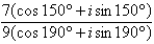 Divide the complex numbers below and leave the result in trigonometric form.   A)      B)      C)      D)      E)    