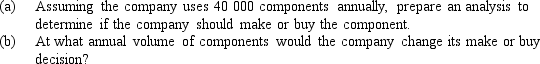 The Multiproducts Company currently purchases a component for $30 each. The company has excess capacity and is considering the possibility of making the component. The Cost Accounting Department estimates that the following costs would be incurred to make each unit of the component:    Additionally, if Multiproducts decides to make the component, additional foremen, custodial personnel, and material handlers are required at a total cost of $150 000 per year.   