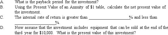 Figure 14-10. Present value of $1    Present value of an Annuity of $1    -Refer to Figure 14-10. Geary Company is considering an investment costing $110,000. The investment would return $40,000 per year in each of three years. Geary requires a minimum rate of return of 10%.   