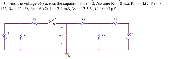 switch in the circuit shown below has been opened for a long time before it is closed at t  <div style=padding-top: 35px> 