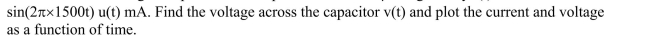 current through a capacitor with capacitance of 0.68 is given by i(t) = 4    <div style=padding-top: 35px> 