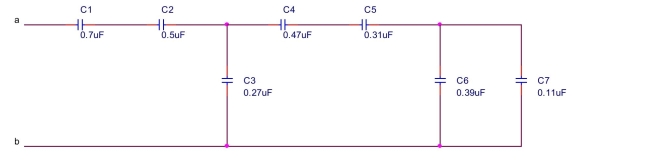 find the equivalent capacitance between terminals a and b of the circuit shown below.  