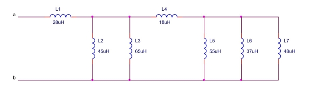 Find the equivalent capacitance between terminals a and b of the circuit shown below.  