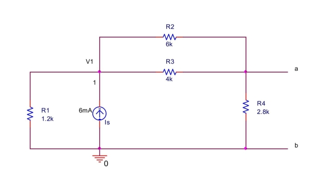  Find the Norton equivalent circuit across a and b for the circuit shown in Figure 2.  (a) Short circuit  a  and  b  by connecting a wire between  a  and  b . Write a node equation at node 1 by summing the currents leaving node 1 . Solve the equation to find voltage  V _ { 1 } . (b) Find the short-circuit current between  a  and  b , i.e.,  \mathrm { I } _ { \mathrm { sc } } = \mathrm { I } _ { \mathrm { n } } . (c) Deactivate the current source and find the Norton equivalent resistance  \mathrm { R } _ { \mathrm { n } }  between  a  and  b .   