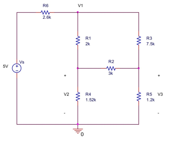 Find V<sub>1</sub>, V<sub>2</sub>, and V<sub>3</sub> in the circuit shown below.  