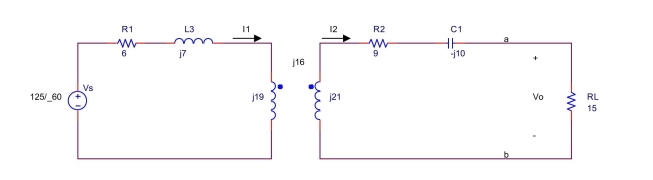Find the Thévenin equivalent circuit to the left of terminals a and b in the circuit shown below. Use the Thévenin equivalent circuit to find the voltage V<sub>0</sub> across the load  R<sub>L</sub>  