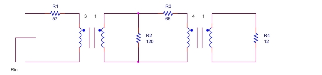  Find  \mathrm { R } _ { \text {in } }  in the circuit shown below.   
