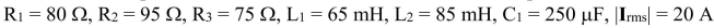 A load consists of a parallel connection of paths as shon below. Assume , f = 60 Hz. Find the complex power, average power, reactive power, apparent power, and power factor of each path. Also, find the complex power, average power, reactive power, apparent power, and power factor of the entire load.