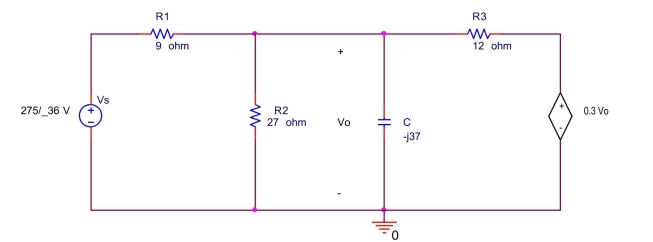  Use nodal analysis to find  V _ { o }   in the circuit shown below.   