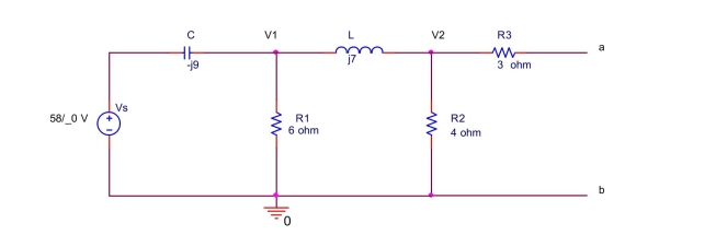  Find the Thévenin equivalent voltage  V _ { \text {th } }  and the Thévenin equivalent impedance   Z _ { \text {th } }  between the terminals a and b for the circuit shown below.   